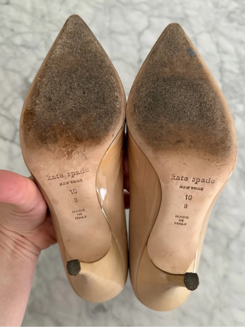 KATE SPADE Licorice Nude Linen Patent Leather Pumps Heels Stiletto Women’s 10